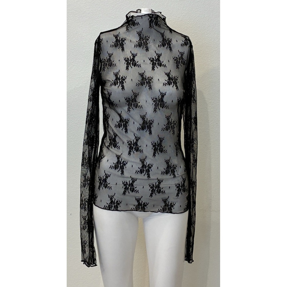 Veveret Y2K Whimsigoth Sheer Floral Mesh Womens Top Size‎ L Black Fairy Grunge